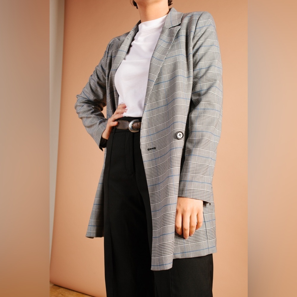 WILD FANG Glen Plaid - The Empower Plaid Double Breasted Blazer size Medium